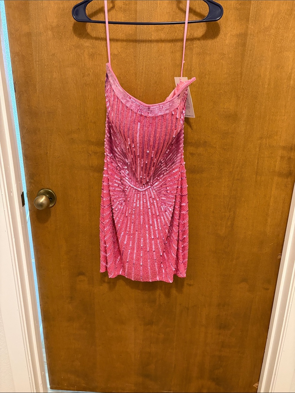 Pink Sequin Mini Dress with Spaghetti Straps
